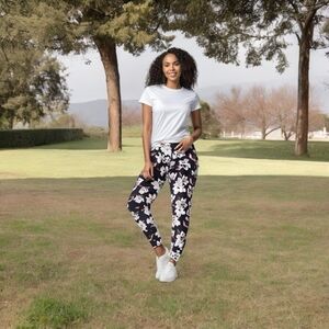 Balance Collection Floral Athletic Leggings Bordeaux Red Stretch Women Size M